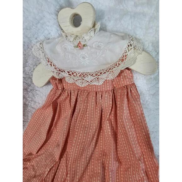 Vintage Handmade Dress On Wooden Hanger Heart Floral Lace Orange & Ivory Decor - Picture 9 of 16
